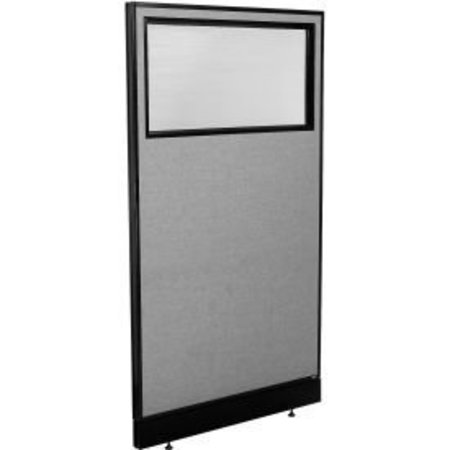 GLOBAL EQUIPMENT Interion    Office Partition Panel with Partial Window   Raceway, 36-1/4"W x 64"H, Gray 694691WNGY